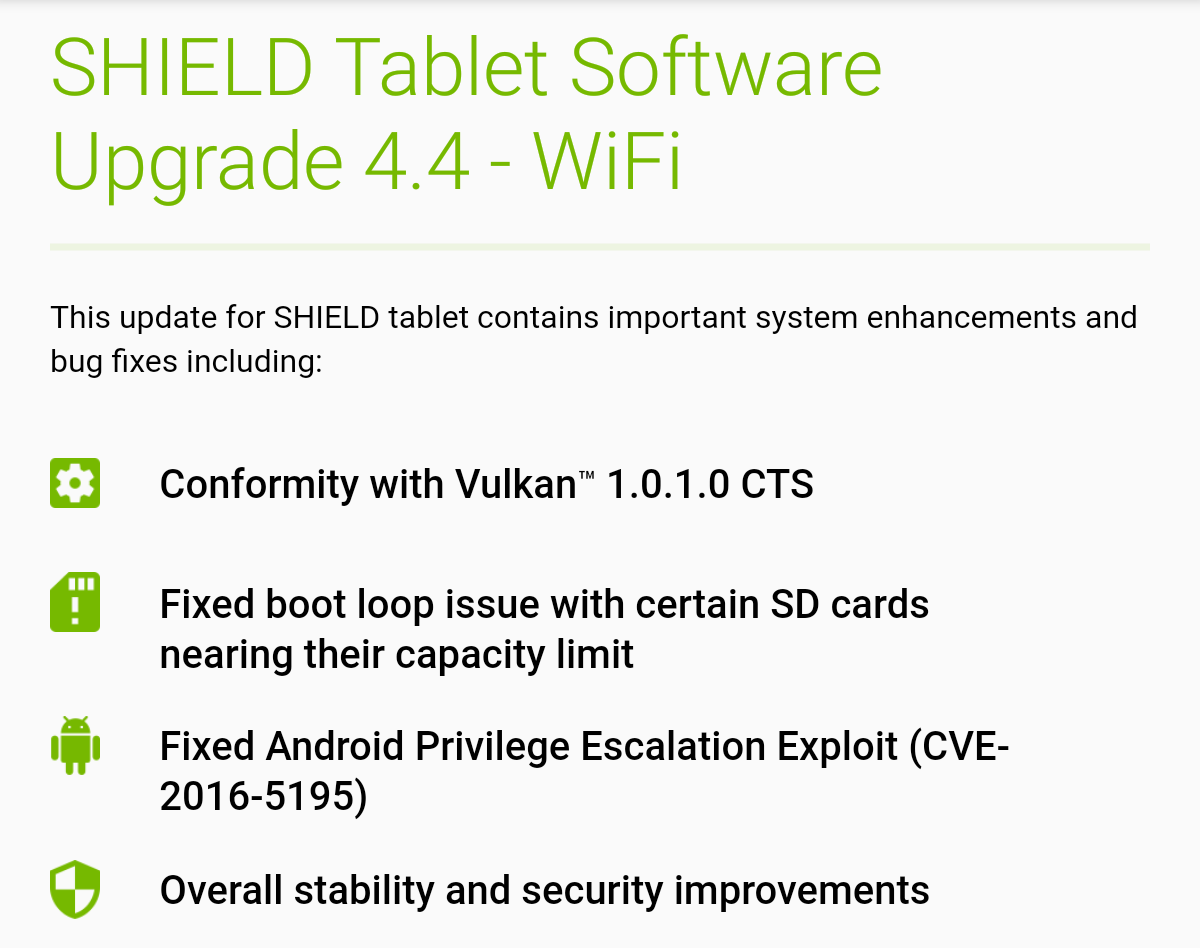 NVIDIA Shield Tablet (K1) update (november 2016)