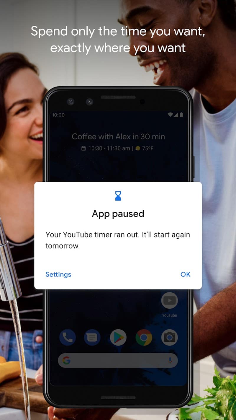 App paused melding als de app-timer is afgelopen in Digital Wellbeing