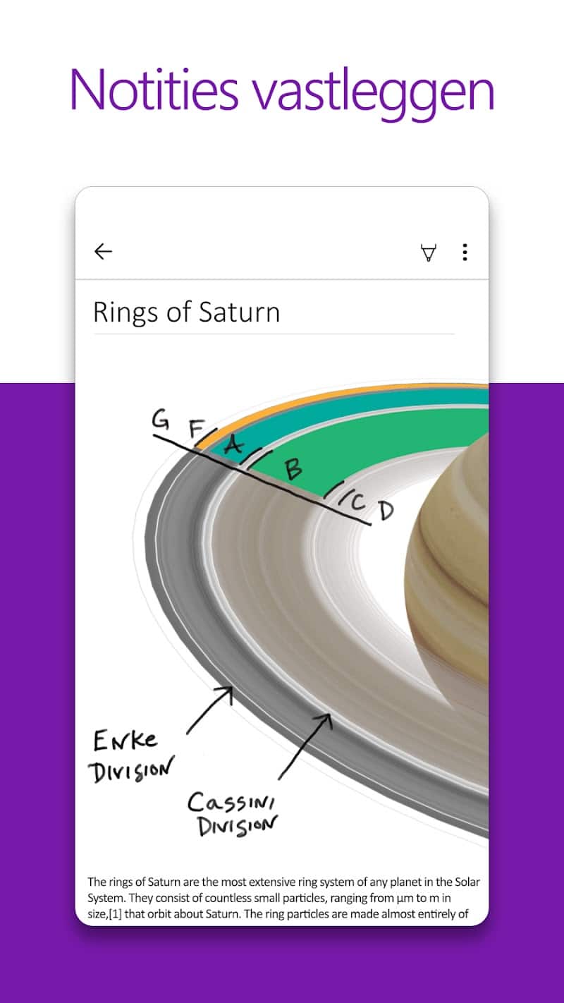 OneNote met handgeschreven notities over een afbeelding
