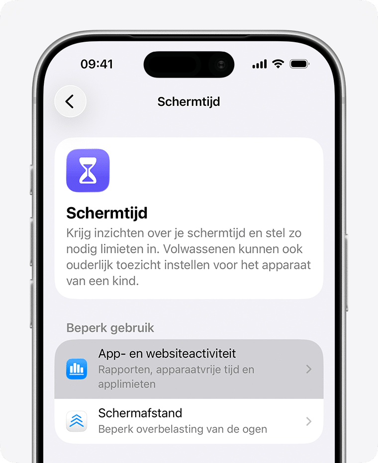 Schermtijd-startscherm met App- en websiteactiviteit