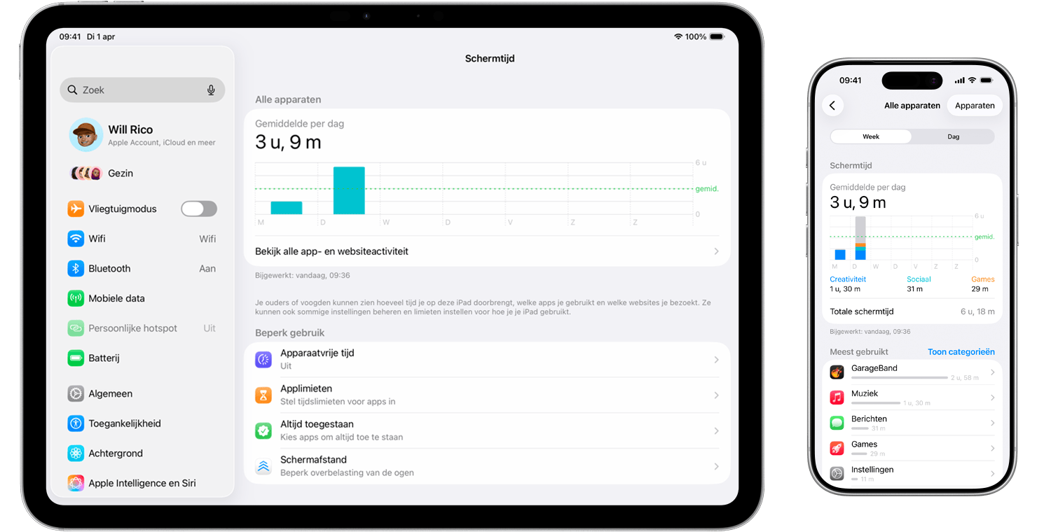 Schermtijd op de iPad met apparaatvrije tijd, applimieten en altijd toegestaan